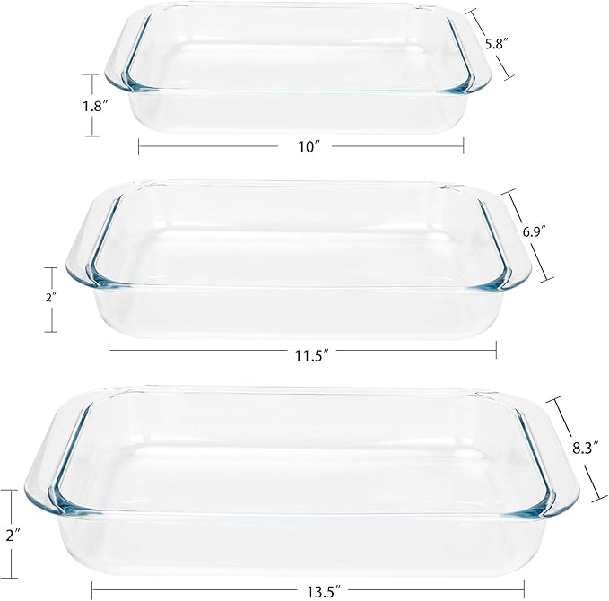 Basics Tempered Glass Oblong Baking Dishes Bundle- 1 Quart, 1.5-Qt and 2-Qt, 3 Pcs Set