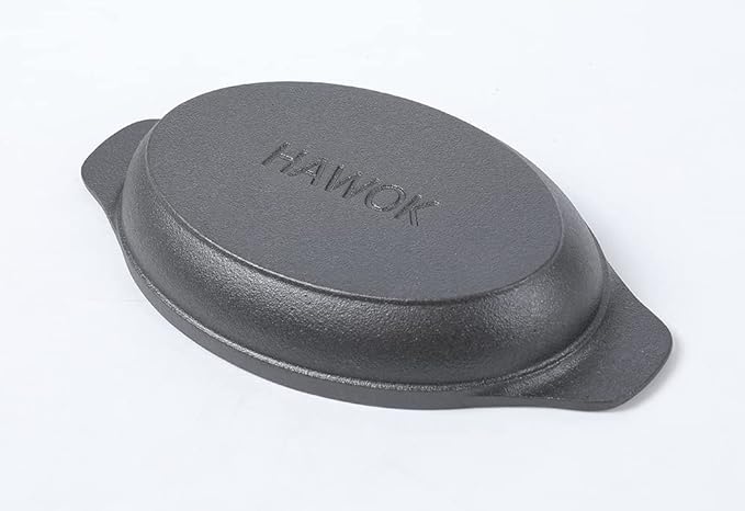 HAWOK Cast Iron Oval Mini Single Serving Bowls cooking/baking pans 6.5"LX4.7"W, 12oz, 6 Pcs