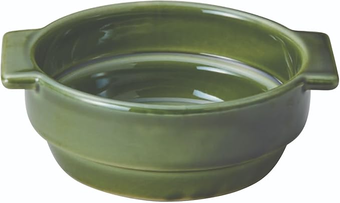 Banko Ware 19072 Oven-safe, Round Au Gratin Dish, Deep Type, Stackable Compatible, Diameter 6.5 inches (16.5 cm), Oribe Green, Tableware, Ceramic, Microwave, Made in Japan