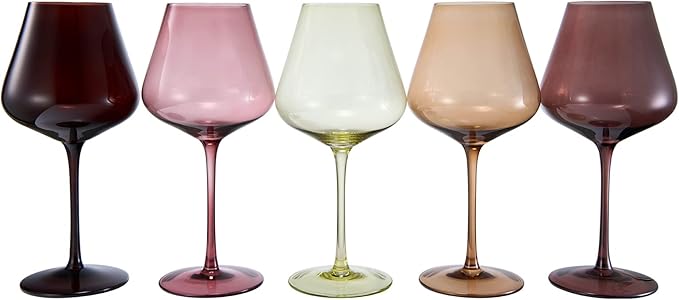 Terracotta Mars Collection Colored Crystal Wine Glass Set of 5, Gift For Him, Mom Dad Friend - 20 oz Glasses, Unique Italian Style Tall Drinkware - Red & White, Beautiful Glassware