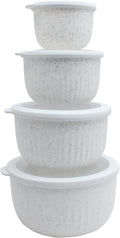 COOK WITH COLOR Prep Bowls with Lids- Wide and Deep Nesting Plastic Small Mixing Bowl Set with Lids, 8 Piece Set - Deep Bowls, Speckled White