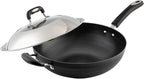 Wok Pan with Lid Nonstick Wok 30cm, Carbon Steel Woks Stir-Fry Pans, No Chemical Coated Flat Bottom Chinese Wok, for Electric, Induction and Gas Stoves