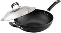 Wok Pan with Lid Nonstick Wok 32cm, Carbon Steel Woks Stir-Fry Pans, No Chemical Coated Flat Bottom Chinese Wok, for Electric, Induction and Gas Stoves