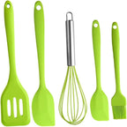 Ipetboom 5pcs Silicone Kitchen Utensil Set Nonstick Cooking Tools with Beater Turner for Baking and Mixing Heat Resistant Green Cooking Utensils with Hanging for Home and Restaurant Use