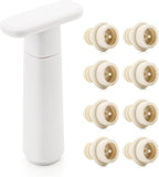 WOTOR Wine Saver Vacuum Pump with 8 Stoppers, Wine Stopper & Preserver, Reusable Bottle Sealer Keeps Fresh, Ideal Accessories Gift, Flat Handle (White)