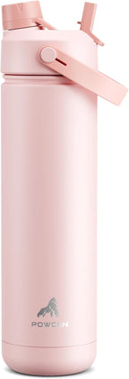POWCAN 26 oz Insulated Water Bottle with 2-in-1 Straw and Spout Lid, Keep Cold 24H, Leak-Proof, Fits in Car Cup Holder, Stainless Steel Water Bottle for Sports, Travel, and School (Cotton Candy)
