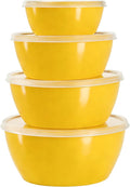 4-Piece Classic Plastic Prep Bowls with Lids, Nesting Plastic Small Mixing Bowl Set for Mixing, Baking, Prepping, Cooking and Serving Food, Microwave and Dishwasher Safe (Yellow)