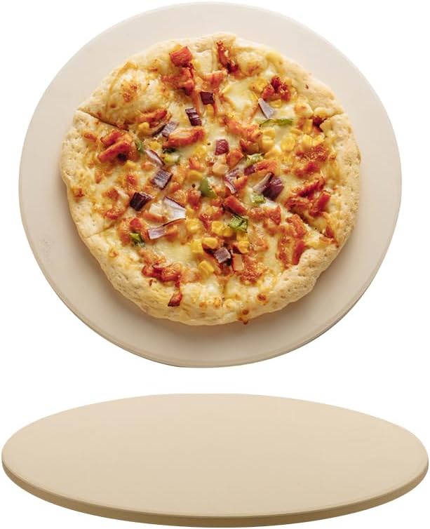 Pizza Stone for Oven and Grill, Heavy Duty Cordierite Baking Pan, Round Baking Stone for Bread, Cookie, 14 Inch