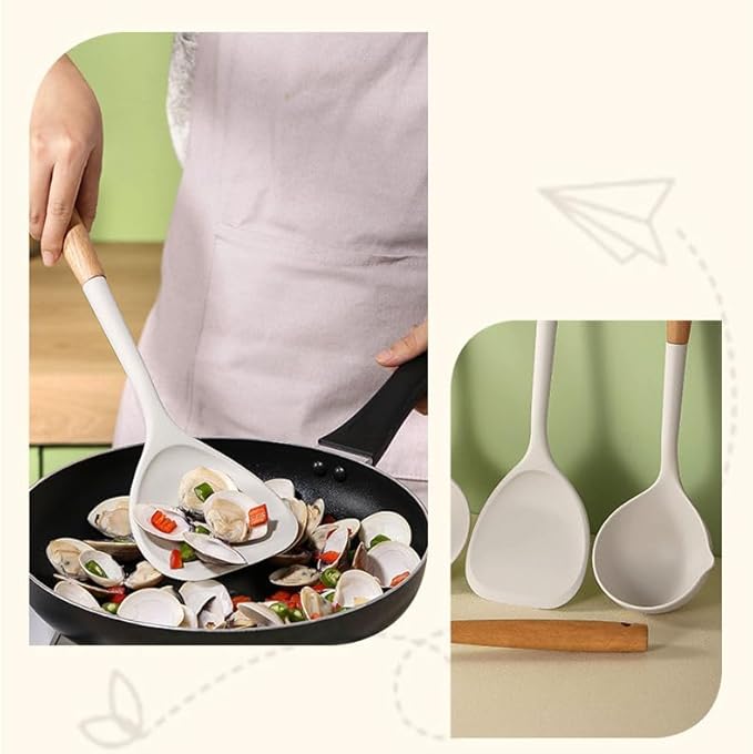 Silicone Kitchen Utensils Set 10 Piece, Heat Resistant, Non-Stick, Wooden Handle Cooking Tools