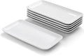 WishDeco Small Rectangle Plates Set of 6, White Serving Platters 9 inch, Ceramic Sushi Plates, Serving Plate for Appetizer, Dessert, Party, Microwave Safe