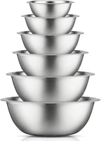 JoyJolt Stainless Steel Mixing Bowl Set - 6 Piece Nesting Bowls, 5qt to 0.5qt, Ideal for Kitchen, Cooking, Baking and Storage