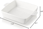 Sweejar Ceramic Baking Dish, 9 x 9 Cake Baking Pan for Brownie, Porcelain Square Bakeware with Double Handle for Casserole, Lasagna, Family Dinner (White)