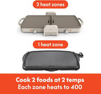 Bella 10"x 20" Ceramic Fold-n-Store Dual Temp Griddle, Fits-anywhere Kitchenware, EverGood Ceramic Nonstick Coating, 2 Temperature Zones up to 400°F, Dishwasher Safe Drip Tray, 1500 Watt, Oatmilk