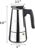 YOLIFE Mini Stovetop Espresso Maker, Induction Small Moka Pot for Italian Coffee, Cappuccino and Latte, Stainless Steel,4 Espresso Cup (1 Cup= 50ml) (200ml / 7oz)