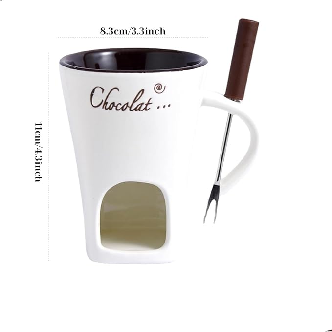 Fondue Mugs,Fondue Cup,Heat Resistant Ceramic Mini Fondue Set with Forks - Reusable Chocolate Melting Cup for Desserts, Date Nights & Parties (WHITE)