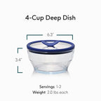 Anyday 4-Cup Glass Food Storage with Glass Lid, Round Deep Dish | Plastic-Free Meal Prep & Microwave Cookware | Stackable Airtight Storage Container with Vented Lid for Microwave-Safe Reheating