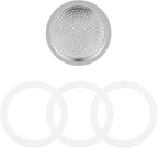 Sivaphe 3 Cup Moka Pot Replacement Infuser Parts for Aluminum Italian Stovetop Espresso Coffee Maker, 1 Filter and 3 Silicone Gasket Seals