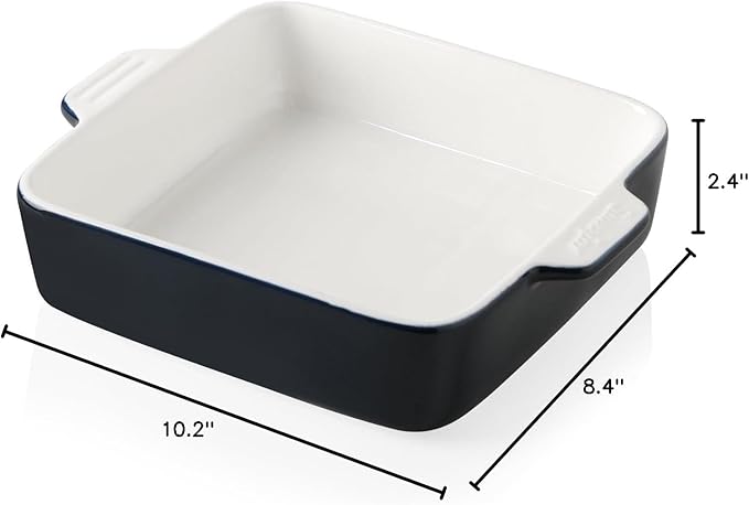 Sweejar Ceramic Baking Dish, 8 x 8 Cake Baking Pan for Brownie, Porcelain Square Bakeware with Double Handle for Casserole, Lasagna, Family Dinner (Navy)