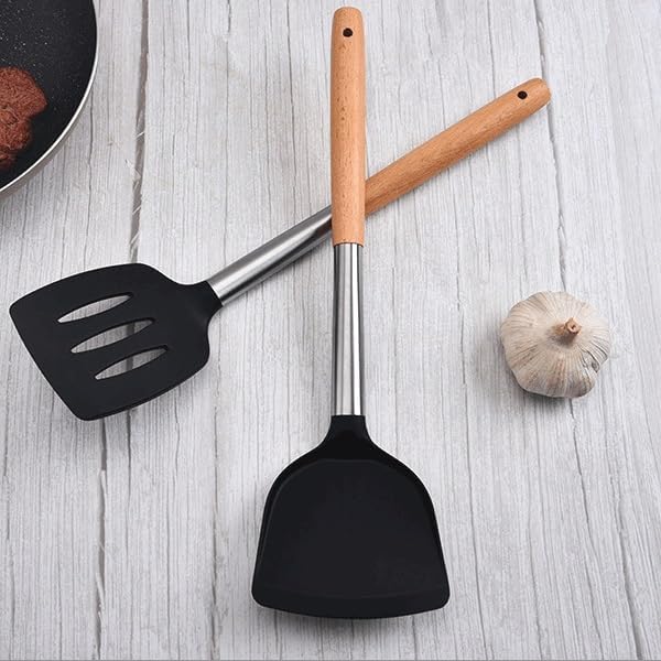 Food Grade Silicone Kitchenware Spatula Wooden Handle Set Kitchen Cooking Tools