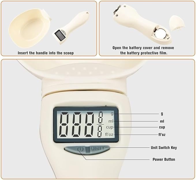 Digital Measuring Spoon, 2025 Food Measuring Scoop Scale 800g / 0.1g High Precision with LCD Screen,Household Weighing Scoop for Kitchen and Dog Cat Food (1)