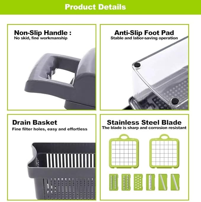 KitchenHelper 15 in 1 Mandoline - Food Chopper, Cutter, Dicer, Grater, Peeler, Slicer, Egg Separator, and Rinse Basket