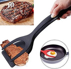 1pcs Multifunctional 2 in 1 Non Stick Bread Egg Turners Cooking Tongs Gadgets For Kitchen Utensils Spatula Cooking Tool(white-Dinosaur Doodle4)