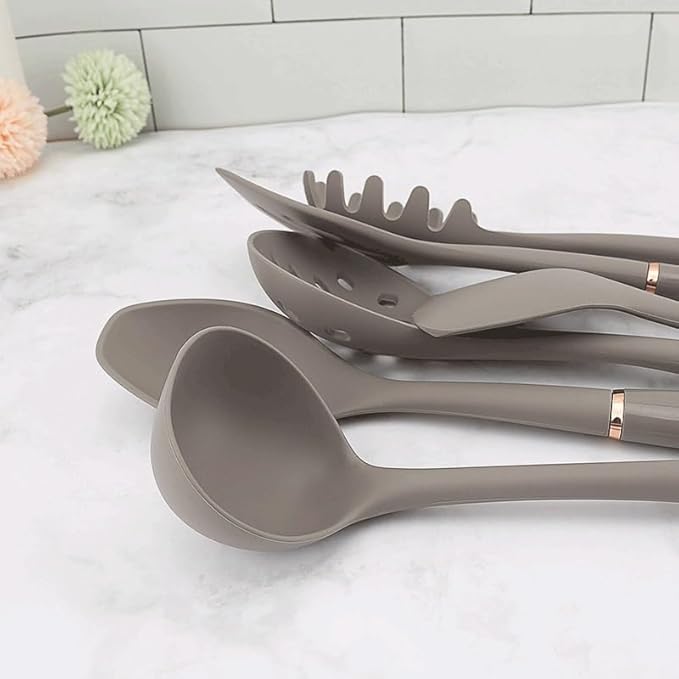 Kitchen Cookware Silicone Non-stick Cooking Tool Spatula Ladle Shovel Soup Utensils Set(Black)
