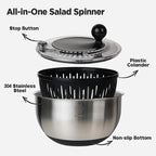 Salad Spinner with 5 Blades – 5L Large Capacity Vegetable Washer & Dryer, Push Button Fast Spin, Built-in Drain System, Stainless Steel Bowl, Non-Slip Base – All-in-One Kitchen Prep Tool