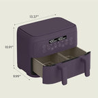 bella 4 Qt TriZone Air Fryer, EverGood™ Ceramic Nonstick Coating, Dual Basket Design w Removable Divider, Digital Touchscreen Control w 6 Preset Cooking Options, 1200 Watt, 3lb Capacity, Plum