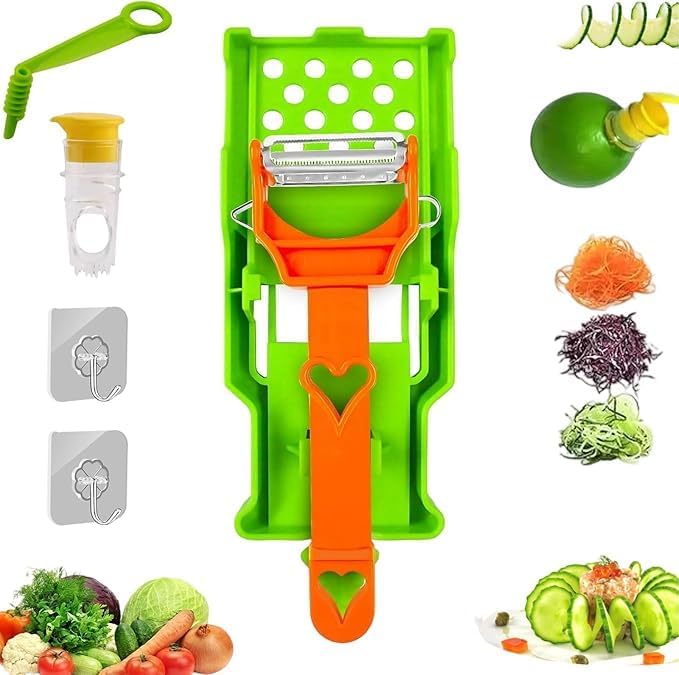 Pelador Multifuncional 2-En-1, Multi Cutter and Julienne Set with Grating Plate Great, 2025 Multifunctional Kitchenware Set with Grating Plate, Double-Edged for Easy Peeling (1 PCS)