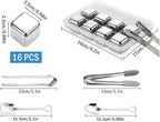 16-Piece Stainless Steel Ice Cubes, Whiskey Stones, Reusable Wine Stones, Silver, Drink Accessory, Bar Tool Set