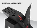 Knife Set - 15 PCS Kitchen Knife Set with Built-in Knife Sharpener Block - Stainless Steel Knife Block Set - Dishwasher Safe, Elegant Box for Men Women, Red