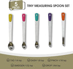 2Pack Mini Measuring Spoons Set, Tiny Stainless Steel Measure Teaspoons with Silicone Handle, Suitable for Small Amount of Dry or Liquid Ingredients (1/64, 1/32, 1/16, 1/8, 1/4 tsp)