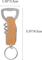 3-in-1 Bottle Opener Keychain (3 Pack), Wooden Handle Corkscrew, Foil Cutter & Beer Opener, Portable Key Ring Bar Tool for Home, Camping, Travel & Outdoor Use