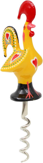 Traditional Hand-Painted Portuguese Rooster Corkscrew - Metal Good Luck Wine Bottle Opener, Decorative Bar Tool (Yellow)