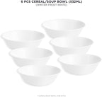 Corelle Vitrelle 6-Piece Soup/Cereal Bowl Set Triple Layer Glass and Chip Resistant, 18-Oz Lightweight Round Bowls, Winter Frost White