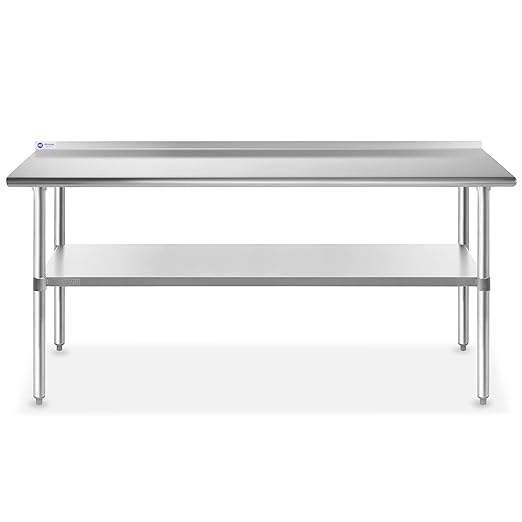 GRIDMANN Stainless Steel Kitchen Prep Table 72 x 24 Inches with Backsplash & Under Shelf, NSF Commercial Work Table for Restaurant and Home