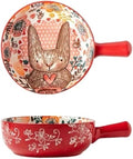 Ceramic Baking Pan, Forest Animals Pattern Tableware With Handle Salad Bowl Au Gratin Dish(Rabbit A round)