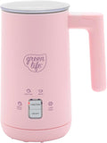 GreenLife Ceramic Electric Milk Frother, 10oz, 4-in-1, Auto Hot and Cold Foam, Dense and Light Foam, PFAS Free, Cordless Milk Warmer and Steamer for Latte, Coffee, Pink