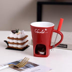 Fondue Mugs,Fondue Cup,Heat Resistant Ceramic Mini Fondue Set with Forks - Reusable Chocolate Melting Cup for Desserts, Date Nights & Parties (3PCS)