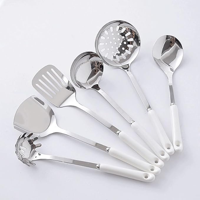 Ceramic Handles Cooking Tool Set steel Kitchen Utensils set of cookers Shovels Spoons Strainer(E)