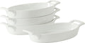 Gibson Home Gracious Dining Oval Au Gratin Baking Dishes, 4-Piece Set – 15 oz Oven Safe Ceramic Small Casserole Dishes with Handles, Microwave & Dishwasher Safe Mini Bakeware, White