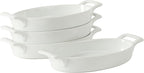 Gibson Home Gracious Dining Oval Au Gratin Baking Dishes, 4-Piece Set – 15 oz Oven Safe Ceramic Small Casserole Dishes with Handles, Microwave & Dishwasher Safe Mini Bakeware, White
