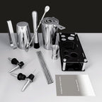 Professional Cocktail Shaker Set with Stand Cocktail Recipes, 15-Piece 750/600ml Bartender Kit, Bar Sets Bartending Kit Bar Tool Set 25/20oz Boston Shakers, Jigger, Muddler (Silver)