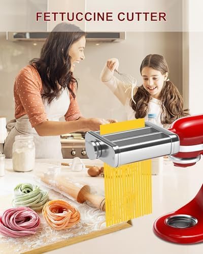 3IN1 Pasta Maker Attachment for All KitchenAid Mixers, Pasta Attachment Includes Pasta Sheet Roller, Spaghetti Cutter & Fettuccine Cutter, with Cleaning Brush