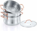 CONCORD Premium Stainless Steel 3 Tier Steamer w/Rose Gold Handles 30 cm
