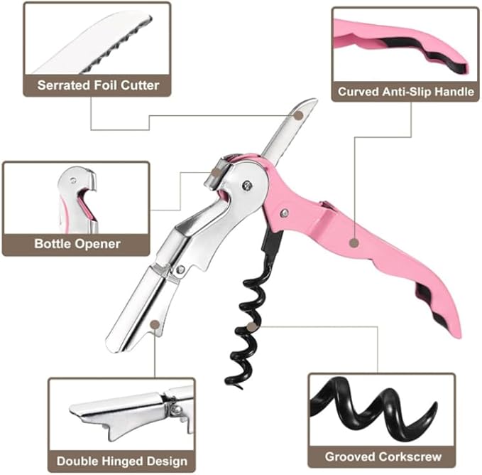 Waiter Corkscrew, Corkscrew Wine Opener Stainless Steel, Wine Bottle Opener Wine Key for Restaurant Waiters Bartenders Sommelier (Pink/5PCS)