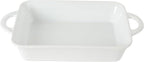 Gibson Home Gracious Dining 2.5-Quart White Stoneware Baking Dish with Handles – 14.6 x 8.5-Inch Rectangular Oven Safe Casserole & Roasting Baker