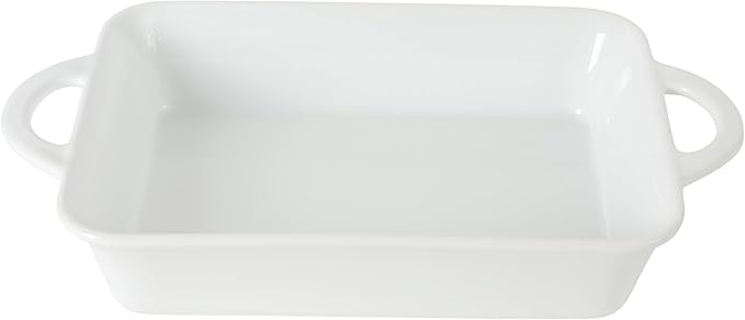 Gibson Home Gracious Dining 2.5-Quart White Stoneware Baking Dish with Handles – 14.6 x 8.5-Inch Rectangular Oven Safe Casserole & Roasting Baker