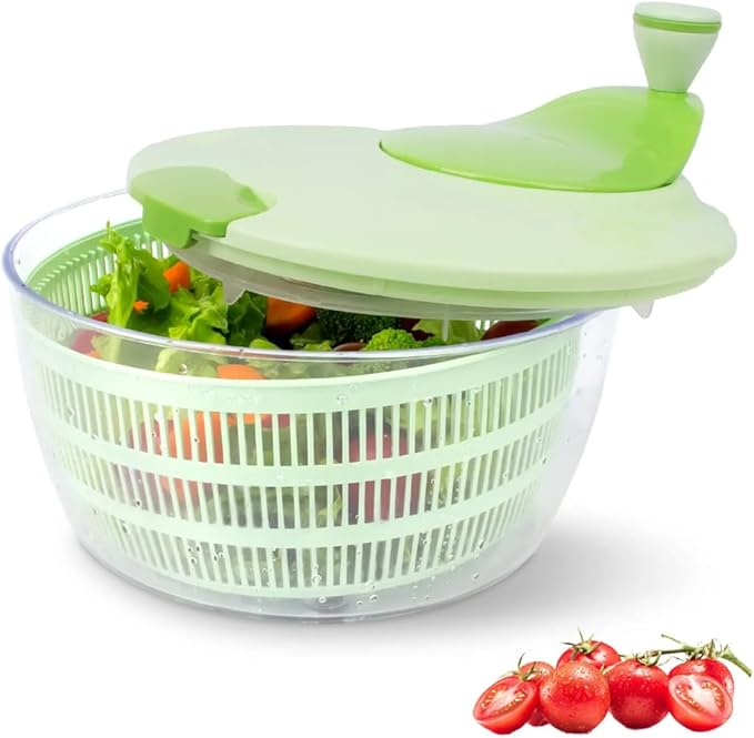 Salad Spinner, Large Vegetable Washer and Dryer with Easy Crank Handle, 3Qt Capacity Lettuce Spinner for Washing, Spinning & Drying Salad Greens, Fruits & Vegetables